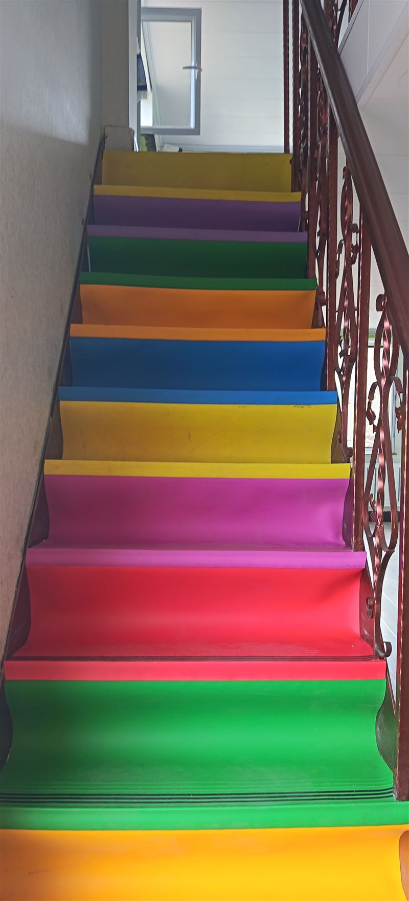 鋪地毯；樓梯地毯、塑膠踏步；塑膠地板。